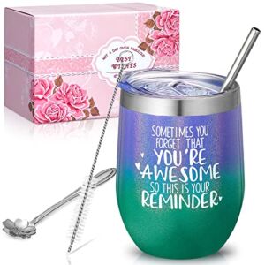 Christmas Gifts for Women, Men-Thank You Gifts-Funny Inspirational Encouragement Friend Birthday Gifts for Women, Friends, Men, BFF, Mom, Coworker- Stainless Steel Wine Tumbler With Lid