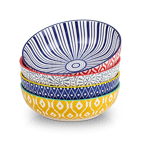 Selamica Ceramic 30 Ounce Large Pasta Bowls 8 inch Serving Bowls Wide and Shallow Microwave Dishwasher Safe Bowls Set of 4, Assorted Corlors | The Storepaperoomates Retail Market - Fast Affordable Shopping