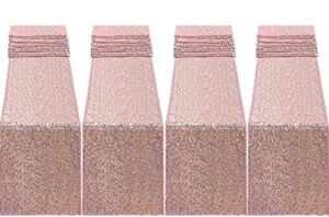 FECEDY 4 Packs 12 x 108inch Glitter Rose Gold Sequin Table Runner for Birthday Wedding Engagement Bridal Shower Baby Shower Bachelorette Holiday Celebration Party Decorations