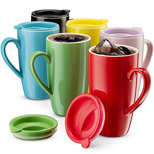 MITBAK 6-Pack Ceramic Coffee Mug Set with Lids (16-Ounce) | Large Colored Tumbler Mugs Great for Taking Your Coffee & Tea To-Go | Large Insulated Mug Set Excellent Choice for Camping, Travel & Office | The Storepaperoomates Retail Market - Fast Affordable Shopping