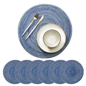 CY SISTERS 15Inch Round Placemats Farmhouse Boho Placemats Cloth Placemat Rustic Woven Placemats for Dining Table Set Circle Placemats Heat Resistant Placemats Table Mats (Blue)