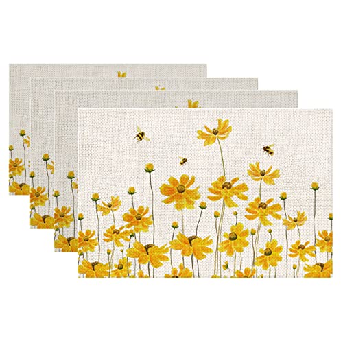 ARKENY Summer Floral Bee Placemats 18×12 Inches Seasonal Spring Decor Holiday Farmhouse Indoor Vintage Theme Gathering Dinner Party | The Storepaperoomates Retail Market - Fast Affordable Shopping