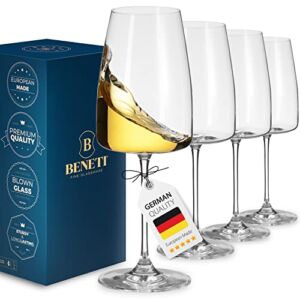 BENETI Exquisite White Wine Glasses [Set of 4] 14 Ounce – Premium Clear Glass Bordeaux Wine Glasses Large Bowl Stemware Square Wine Blown Glasses in Nice Packaging