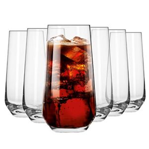Krosno Tall Water Juice Drinking Glasses | Set of 6 | 16.2 oz | Splendour Collection | Highball & Tumbler Crystal Glass | Perfect for Home, Restaurants and Parties | Dishwasher Safe