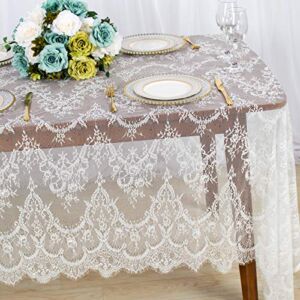 Lace-Tablecloth-Rectangular 60×120-Inch White Rectangle Overlay Tea Tablecloth Lace Tablecloths Long Rectangular Tablecloth Lace Tablecloth 60 Table Floral Embroidery Lace Table Cloths Decoration