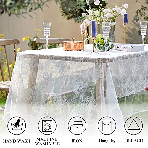 Lace-Tablecloth-Rectangular 60×120-Inch White Rectangle Overlay Tea Tablecloth Lace Tablecloths Long Rectangular Tablecloth Lace Tablecloth 60 Table Floral Embroidery Lace Table Cloths Decoration | The Storepaperoomates Retail Market - Fast Affordable Shopping