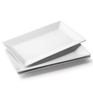 DOWAN 14″ Serving Platter, Large White Serving Platters, Serving Platters and Trays for parties,Rectangle Serving Tray Serving Dishes for Entertaining, Christmas, Party, Appetizers, Set of 3