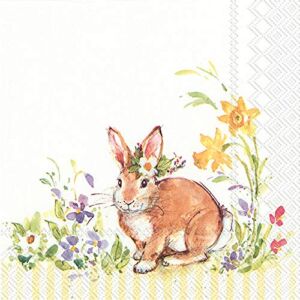 IHR 20-Count 3-Ply Cocktail Beverage Paper Napkins, 5 x 5-Inches, Lovely Bunny Yellow