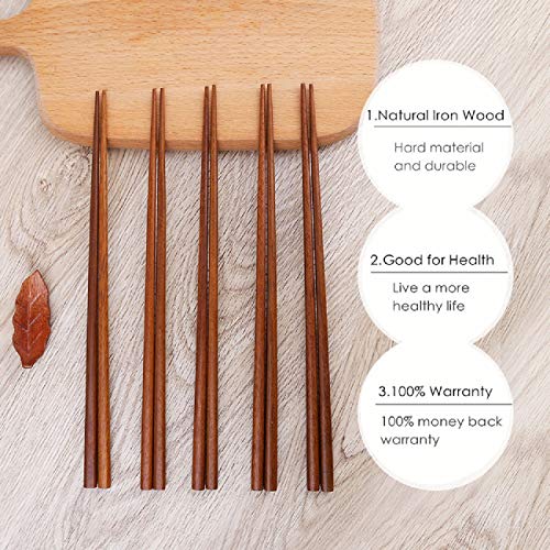 Wooden Chopsticks Reusable Dishwasher Safe 10 Pairs Chinese Asian Korea Iron Wood Handmade Chopstick Natural Healthy for Cooking Eating Restaurants Gourmets Noodles Portable Long Brown | The Storepaperoomates Retail Market - Fast Affordable Shopping