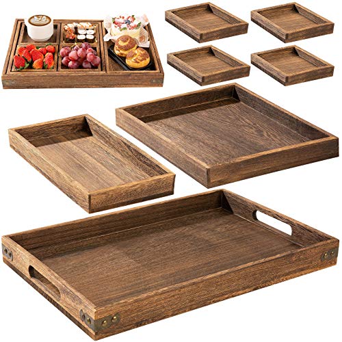 Rustic Wooden Serving Trays with Handle – Set of 7 – Large, Medium, Small and Mini – Nesting Multipurpose Trays – for Breakfast, Coffee Table/Butler & More – Light & Sturdy Paulownia Wood | The Storepaperoomates Retail Market - Fast Affordable Shopping