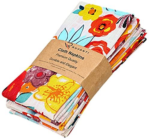 Ruvanti Cloth Napkins 6 Pack 100% Cotton 18X18 Inch Multi Flower, Dinner Napkin, Soft, Comfortable, Cotton Napkins, Table Cloth Napkin, Linen Napkins, Fabric Napkins for Christmas, Thanksgiving Dinner | The Storepaperoomates Retail Market - Fast Affordable Shopping