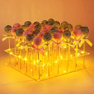 ANMEISH Acrylic Cake Pop Display Stand, 36 Hole Clear Lollipop Holder with LED String Lights, Ideal for Weddings Baby Showers Birthday Party Anniversaries Holiday Candy Decorative (Yellow Light)