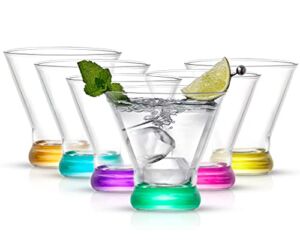 JoyJolt HUE Martini Glasses (7oz) Cocktail Glassware Set of 6, Colored Glass Base. Drinking Glasses, Cocktail Glasses, Stemless Margarita Glasses, Bar Glasses, Shrimp Cocktail Glasses, Juice Glasses