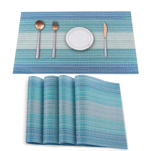 HeloHo Placemats Set of 4,Vinyl Table Place Mats, Heat Resistant Stain Resistant Foldable Placemats, Washable Wipeable Placemat for Kitchen Dining Table Decoration Indoor Outdoor（Blue） | The Storepaperoomates Retail Market - Fast Affordable Shopping