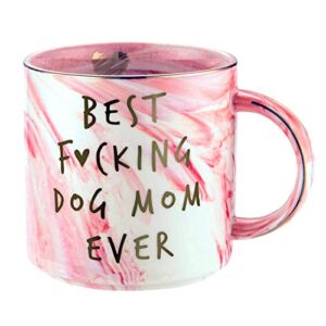 Dog Mom Gifts – Best Dog Mom Ever – Funny Birthday Gift For Dog Lovers Women – Gag Gifts for New Puppy Fur Baby Owners – Fur Mama Presents, Pitpull Pug – Cute Pink Marble Mug, 11.5oz Coffee Cup