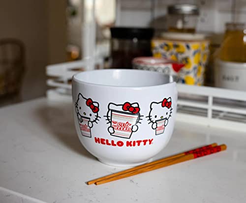 Silver Buffalo Hello Kitty Cup Noodles Nissin Boxed Ceramic Ramen Noodle Bowl with Chopsticks, 20oz | The Storepaperoomates Retail Market - Fast Affordable Shopping