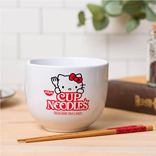 Silver Buffalo Hello Kitty Cup Noodles Nissin Boxed Ceramic Ramen Noodle Bowl with Chopsticks, 20oz | The Storepaperoomates Retail Market - Fast Affordable Shopping