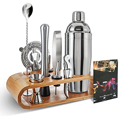 Bartender Kit, Cocktail Shaker Set with Bamboo Stand, Gift Set with Gift Box, 11-piece Bar Tools Perfect as Christmas Gifts for Men Husband, 24 oz Professional Shaker as New Year Gift for Women | The Storepaperoomates Retail Market - Fast Affordable Shopping
