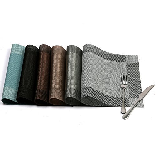 U’Artlines Placemat, Crossweave Woven Vinyl Non-Slip Insulation Placemat Washable Table Mats Set of 6 (6pcs placemats, Silver-Gray) | The Storepaperoomates Retail Market - Fast Affordable Shopping