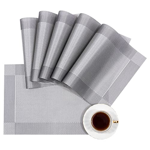 U’Artlines Placemat, Crossweave Woven Vinyl Non-Slip Insulation Placemat Washable Table Mats Set of 6 (6pcs placemats, Silver-Gray) | The Storepaperoomates Retail Market - Fast Affordable Shopping