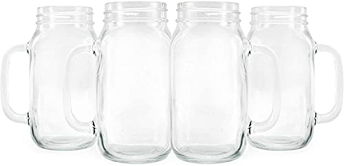 Darware Mason Jar Mugs with Handles (24oz, 4-Pack); Glass Drinking Glasses for Cold Beverages, Decoration, Storage, Party Favors, Cocktails, Floats | The Storepaperoomates Retail Market - Fast Affordable Shopping
