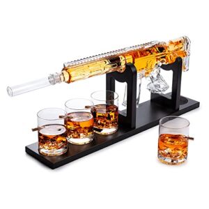 AR15 Whiskey Decanter Set – Limited Edition ,Silencer Stopper – 800 ml & 4 12oz Bullet Glasses – Unique Gift – Drinking Party Accessory, Handmade Gun Liquor Decanter, Tik Tok Gun Decanter
