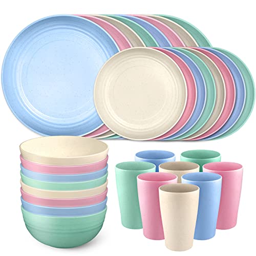 Teivio 32-Piece Kitchen Wheat Straw Dinnerware Set, Service for 8, Dinner Plates, Dessert Plate, Cereal Bowls, Cups, Unbreakable Plastic Outdoor Camping Dishes, Multicolor | The Storepaperoomates Retail Market - Fast Affordable Shopping