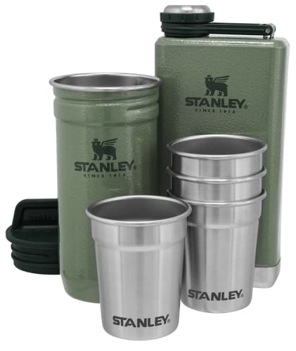 Stanley Stainless Steel Shot Glass and Flask Gift Set, Outdoor Adventure Pack with 4 Metal Shot Glasses, 8oz Whisky Flask, and Travel Carry Case, Best Outdoorsmen and Camping Gift for Men | The Storepaperoomates Retail Market - Fast Affordable Shopping