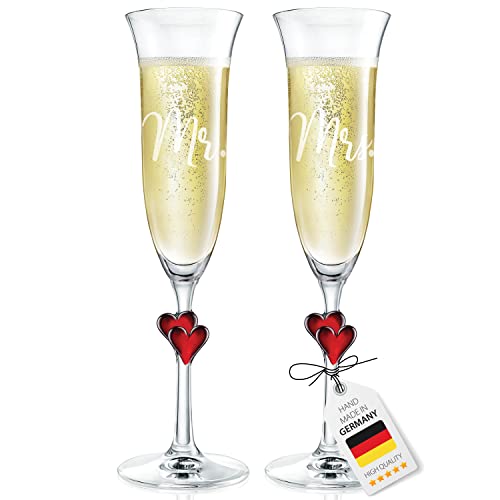 Premium Bride & Groom Champagne Flutes, [Set of 2] 6 Oz Mr & Mrs. Engraved Red Hearts Champagne Glasses, Mimosa Glasses, Champagne Flutes Glass for Valentines Day Gift, Anniversary, Bridal, Engagement | The Storepaperoomates Retail Market - Fast Affordable Shopping