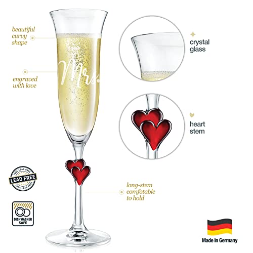 Premium Bride & Groom Champagne Flutes, [Set of 2] 6 Oz Mr & Mrs. Engraved Red Hearts Champagne Glasses, Mimosa Glasses, Champagne Flutes Glass for Valentines Day Gift, Anniversary, Bridal, Engagement | The Storepaperoomates Retail Market - Fast Affordable Shopping