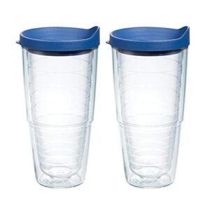 Tervis Made in USA Double Walled Clear & Colorful Lidded Insulated Tumbler Cup Keeps Drinks Cold & Hot, 24oz 2pk, Blue Lid