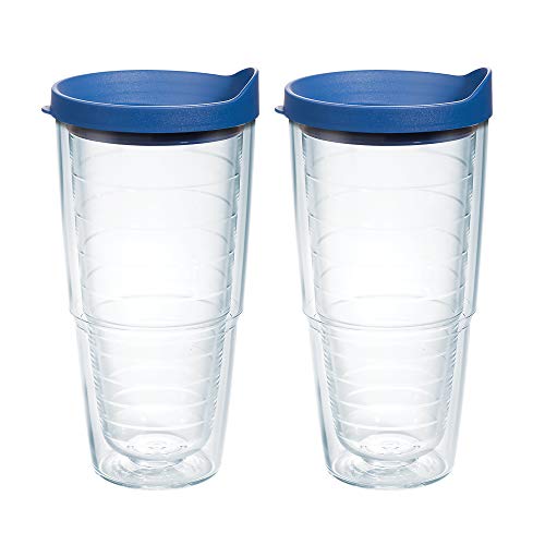 Tervis Made in USA Double Walled Clear & Colorful Lidded Insulated Tumbler Cup Keeps Drinks Cold & Hot, 24oz 2pk, Blue Lid | The Storepaperoomates Retail Market - Fast Affordable Shopping