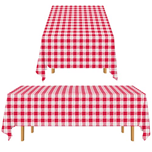 Gatherfun 3PCS Red White Gingham Rectangular Waterproof Tablecloth 54X108Inch Disposable Plastic Table Cover with Gold Stamping for Easter Picnic Barbecue Kitchen Holiday Birthday Party | The Storepaperoomates Retail Market - Fast Affordable Shopping