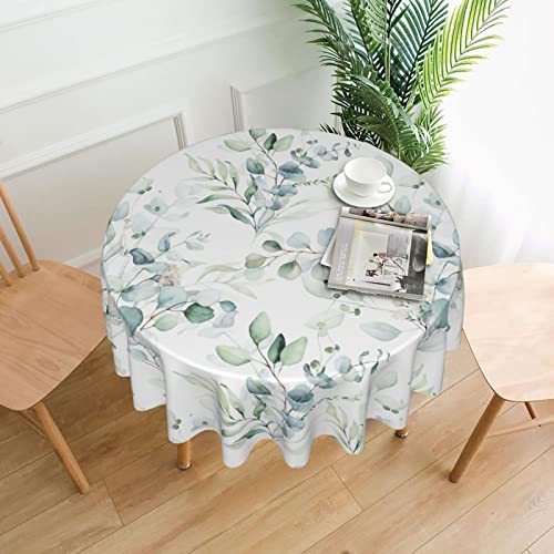 Spring Leaf Floral Sage Green Tablecloth Round 60 Inch Ruitic Watercolor Table Cloth Waterproof Fabric Farmhouse Green Grey Leaves Tablecloths Decorative for Holiday Home Party | The Storepaperoomates Retail Market - Fast Affordable Shopping
