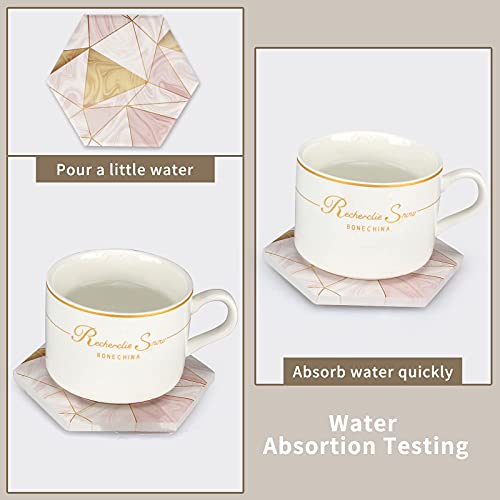 6 Pcs Pink Marble Coasters with Holder Gold Absorbent Drink Coasters Hexagon Cute Ceramic Table Coaster Set Decorative Bar Wine Coasters Coffee Cup Coasters | The Storepaperoomates Retail Market - Fast Affordable Shopping