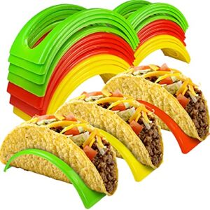 KSEV Taco Holder Stand – 24 Packs (Non-Toxic, BPA Free – Dishwasher & Microwave Safe) Hard Plastic Taco Shell Rack, Party Serving Tray Set for Tortillas Burritos (Green/Red/Yellow)