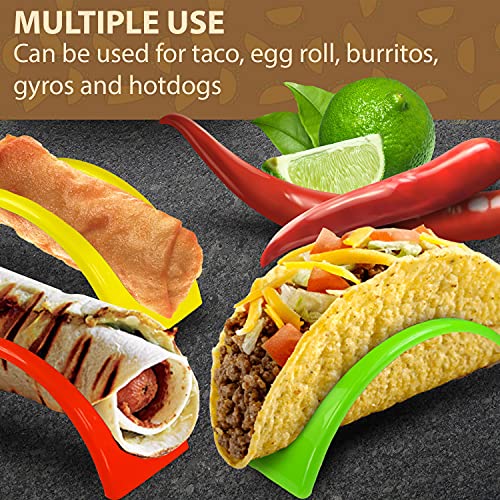 KSEV Taco Holder Stand – 24 Packs (Non-Toxic, BPA Free – Dishwasher & Microwave Safe) Hard Plastic Taco Shell Rack, Party Serving Tray Set for Tortillas Burritos (Green/Red/Yellow) | The Storepaperoomates Retail Market - Fast Affordable Shopping