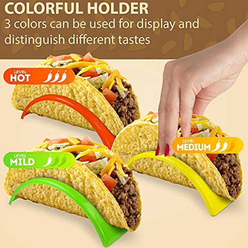 KSEV Taco Holder Stand – 24 Packs (Non-Toxic, BPA Free – Dishwasher & Microwave Safe) Hard Plastic Taco Shell Rack, Party Serving Tray Set for Tortillas Burritos (Green/Red/Yellow) | The Storepaperoomates Retail Market - Fast Affordable Shopping