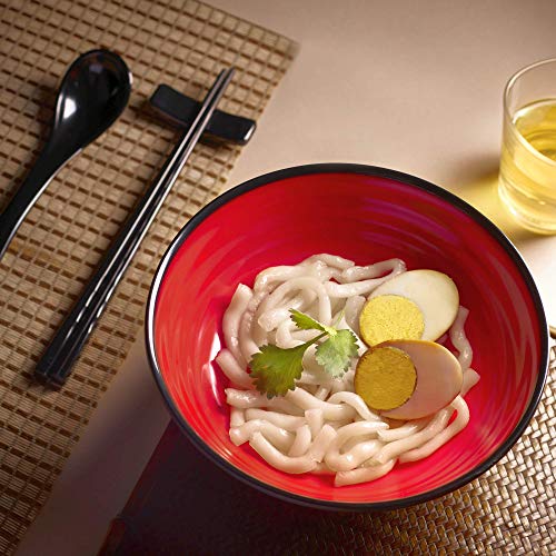 Unbreakable Ramen Bowl Set with Chopsticks and Spoon: 2 large Japanese Style Melamine Ramen Bowls, Dipping Bowls and Chopstick Stands for Asian Pho Soup Thai Miso Udon Wonton (2 Bowl Set, Red-Black) | The Storepaperoomates Retail Market - Fast Affordable Shopping