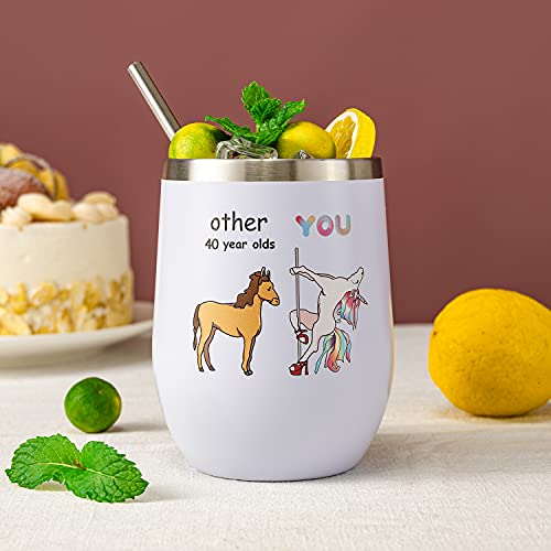 Crisky 40th Birthday Gifts for Women friends-40th bday gifts women-Funny Unicorn Wine Tumbler 12 OZ with Lid, Straw | The Storepaperoomates Retail Market - Fast Affordable Shopping