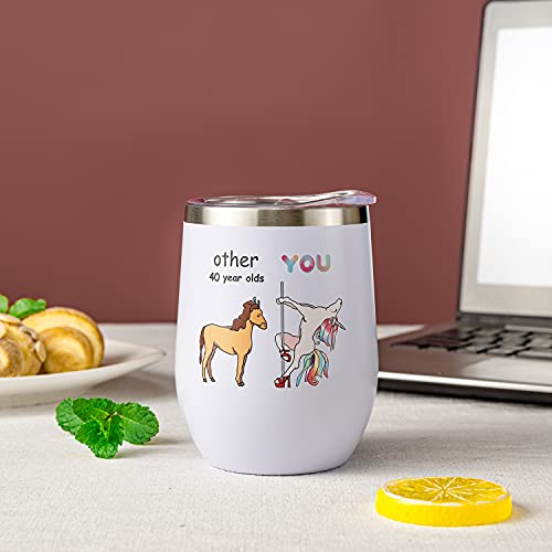 Crisky 40th Birthday Gifts for Women friends-40th bday gifts women-Funny Unicorn Wine Tumbler 12 OZ with Lid, Straw | The Storepaperoomates Retail Market - Fast Affordable Shopping