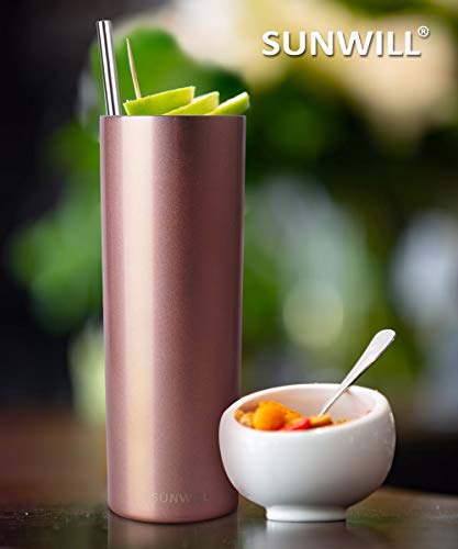 SUNWILL Straw Tumbler Skinny Travel Tumbler with Lid, Vacuum Insulated Double Wall Stainless Steel 20oz for Coffee, Tea, Beverages, Rose Gold | The Storepaperoomates Retail Market - Fast Affordable Shopping