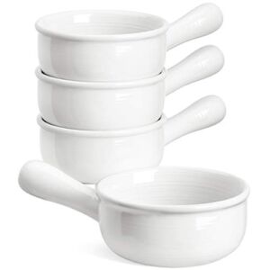 LE TAUCI French Onion Soup Bowls With Handles, 15 Ounce for Soup, chili, beef stew, Set of 4, White