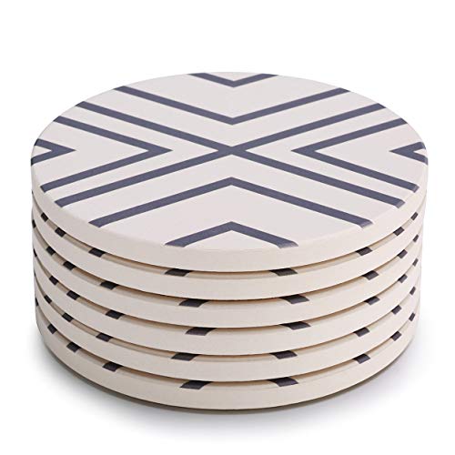 LIFVER Coasters for Drinks, Absorbent Coaster Set of 6 with Cork Base, Farmhouse Living Room Decor for Home, Ceramic Drink Coasters for Cold Drinks Wine Glasses Cups Mugs, Grey-line | The Storepaperoomates Retail Market - Fast Affordable Shopping