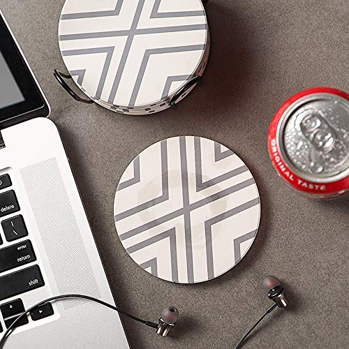 LIFVER Coasters for Drinks, Absorbent Coaster Set of 6 with Cork Base, Farmhouse Living Room Decor for Home, Ceramic Drink Coasters for Cold Drinks Wine Glasses Cups Mugs, Grey-line | The Storepaperoomates Retail Market - Fast Affordable Shopping