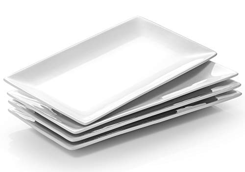 DOWAN 12″ Rectangle Serving Platter, White Rectangular Serving Plates, Christmas Platters for Serving Food, Serving Dishes for Dessert Appetizers Meat, Entertaining, Party, Set of 4 | The Storepaperoomates Retail Market - Fast Affordable Shopping