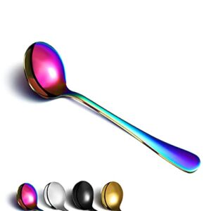 Rainbow Soup Spoon of 4, Berglander 7.5″ Stainless Steel Titanium Plating Shiny Mutilcolor Round Spoons Silverware, Colorful Table Spoon Table Spoon Set Sturdy Easy To Clean, Dishwasher Safe