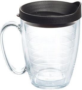 Tervis Made in USA Double Walled Clear & Colorful Lidded Insulated Tumbler Cup Keeps Drinks Cold & Hot, 16oz Mug, Black Lid