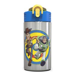 Zak Designs Toy Story 4 Buzz & Woody 15.5 ounce Water Bottle, Non-BPA with One Hand Operation Action Lid and Built-in Carrying Loop, with Straw is Perfect for Kids