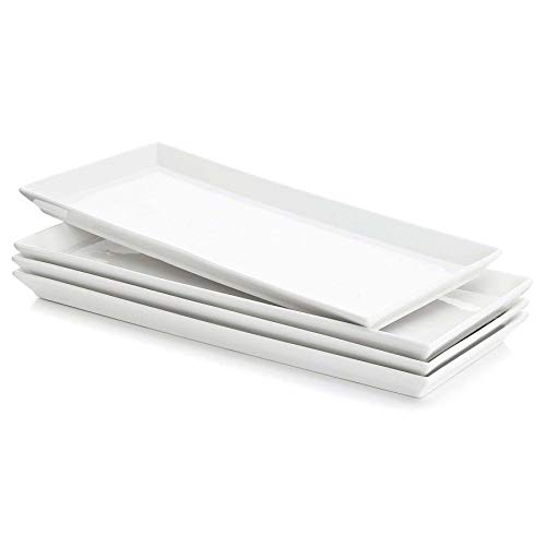 Sweese 702.101 Rectangular Porcelain Platters, Serving Trays for Parties – 13.8 Inch, Set of 4, White | The Storepaperoomates Retail Market - Fast Affordable Shopping